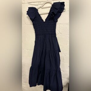 Sea New York Blue Ruffled Midi Dress